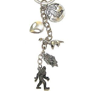 Cryptid Key Chain Key Ring With Bigfoot, Loch Ness Monster, Alien Believe Charms